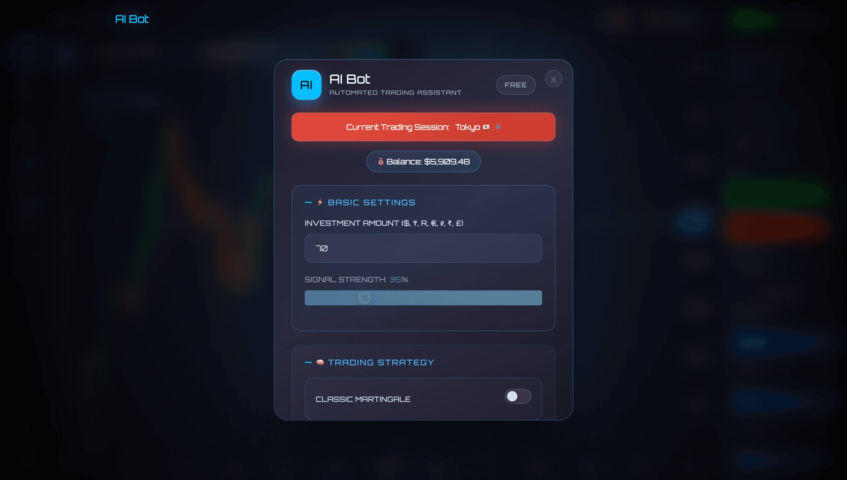 Trading Bot live trade signals dashboard